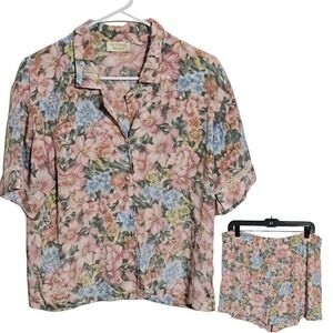Vintage Victorias Secret Sz S Gold Label Floral Button Up Sleep Set Shirt Shorts